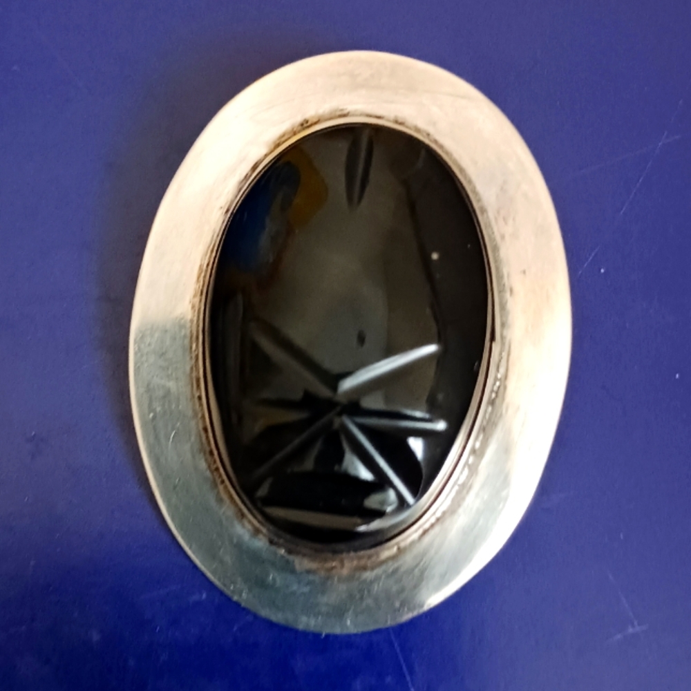 Vintage Sterling/Onyx Mask Pin/Pendant
